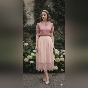 Vtg Cloak Of Many Colors Liberty & Lucrezia Pink Linen A-line Skirt Lace Size 8